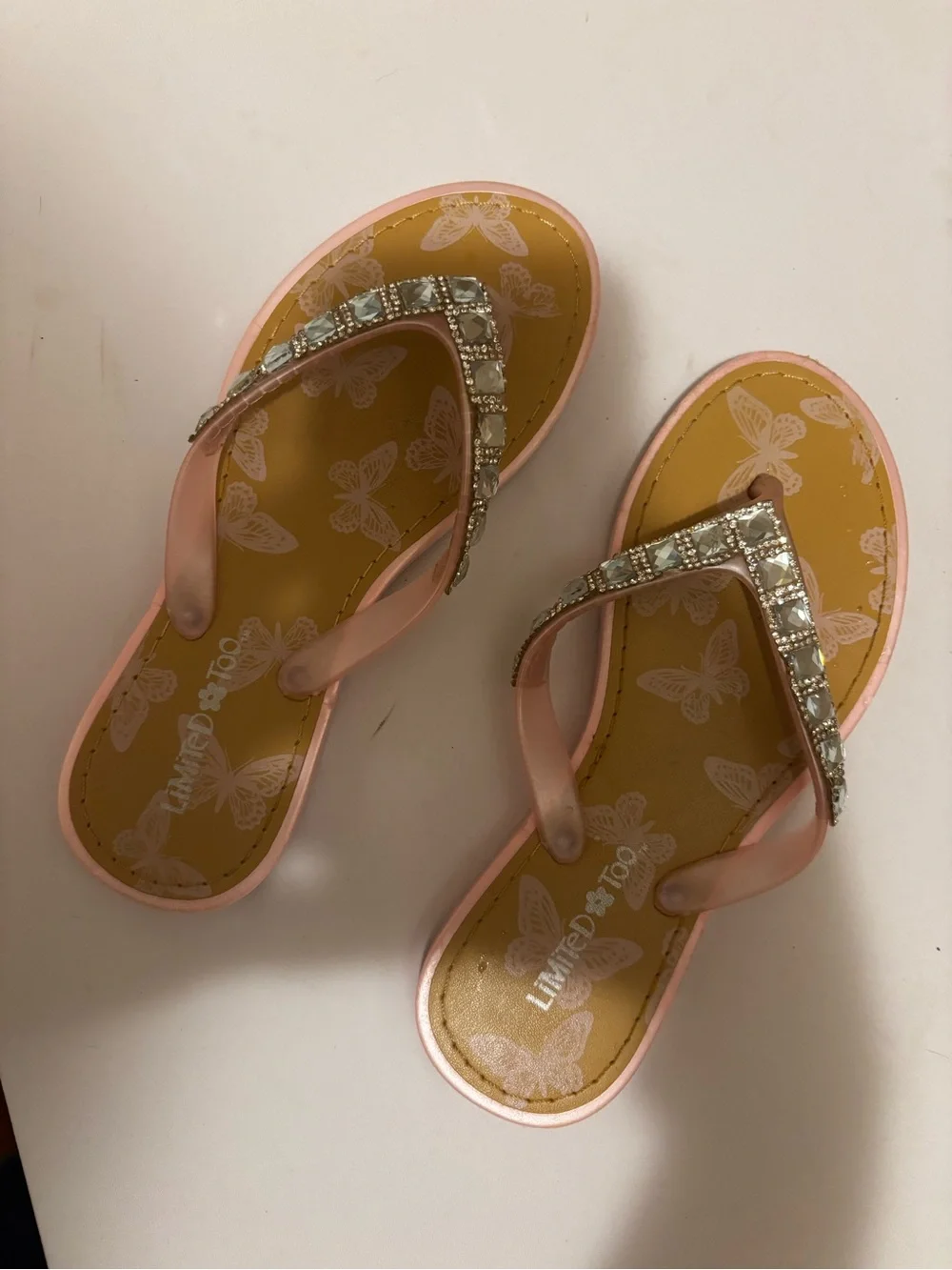 Limited Too Pink Jewel-Trim Butterfly Print Girls' Sandals